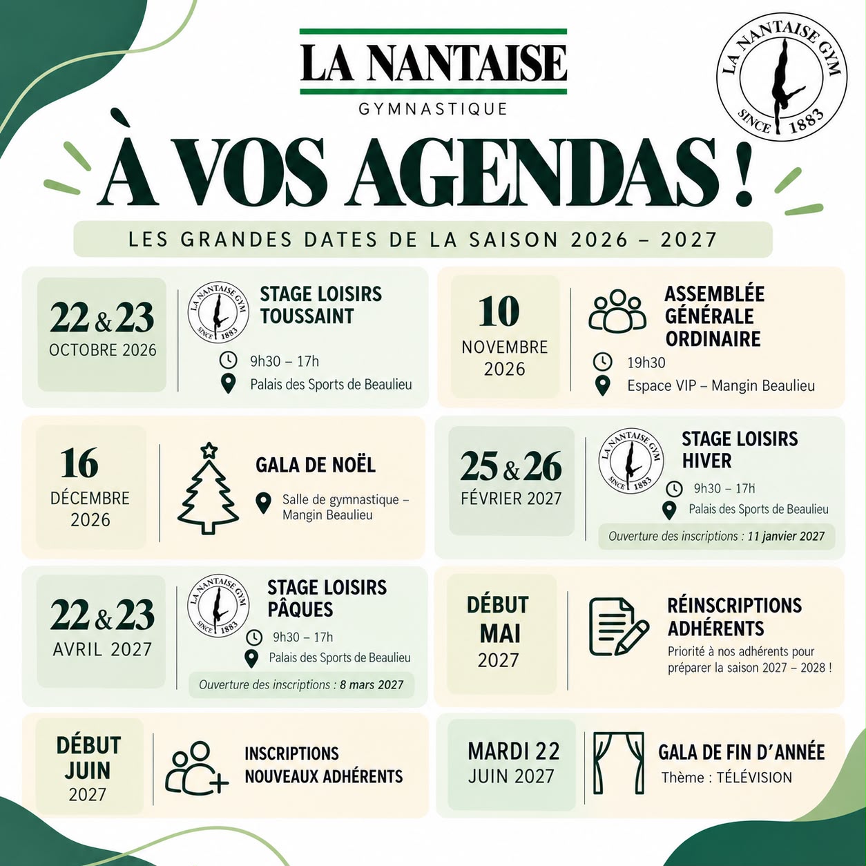 La Nantaise Gym - Calendrier 2027